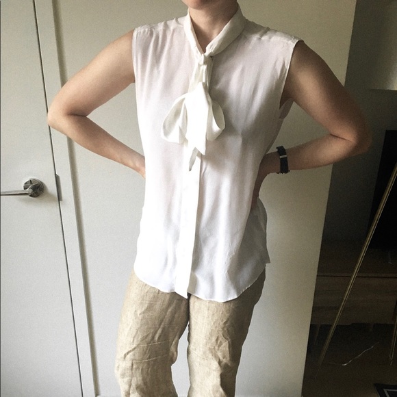 White Silk Sandro Front Tie Shirt - Picture 1 of 6